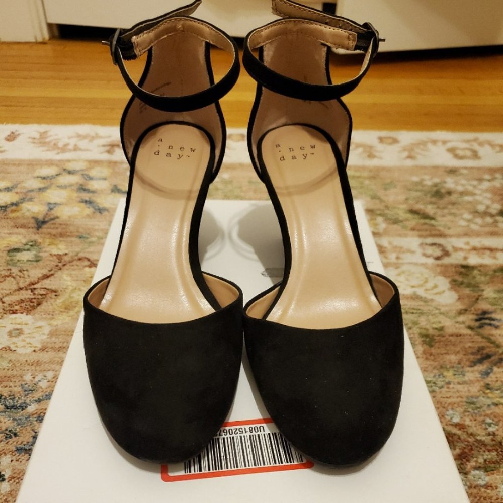 Black Wedge Ankle Strap Heels